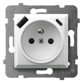 Elektrická zásuvka ARIA Jednoduchá zásuvka s nabíječkou USB A+C šedá matná GP-1UZPUSBAC/m/70