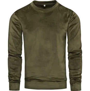 Pánská mikina PÁNSKÁ MIKINA BEZ KAPUCE VELUROVÁ KHAKI velikost M