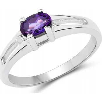 Prsten STŘÍBRNÝ PRSTÝNEK S PŘÍRODNÍM AMETYSTEM A DIAMANTY