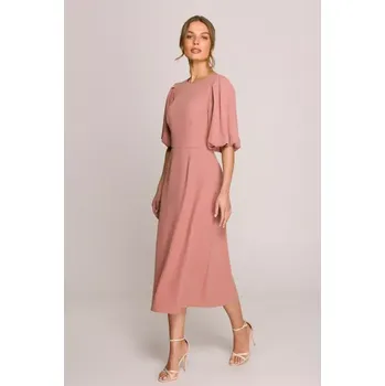 Dámské šaty S399 Šaty s puff rukávy - růžové EU M