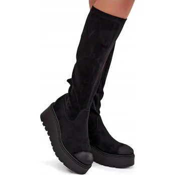 Dámské kozačky KOZAČKY EKO SEMIŠ NAD KOLENO PLATFORMA KLÍNEK VINCEZA 58342 ČERNÉ 40