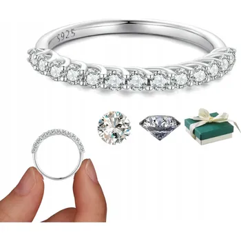 Prsten Moissanitový Prstýnek s platinou, stříbro 925, moissanitem, 13 kameny, diamantem