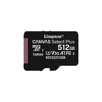 Paměťová karta KINGSTON 512GB microSDXC CANVAS Plus Memory Card 150MB/s Read, UHS-I Speed Class, U3, V30, A1 - bez adaptéru