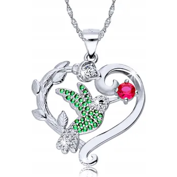 Náhrdelník Kolibřík Stříbro 925, barevné Gravírování srdce Řetízek