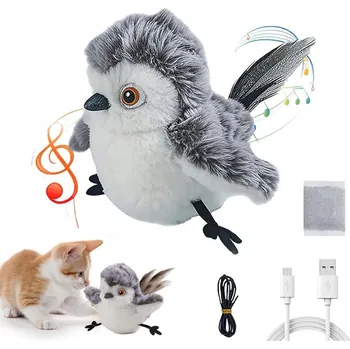 Hračka pro kočku Interaktivní HRAČKA PRO KOČKY pták se ZVUKEM, pohyblivý PTÁČEK + ŠANTA KOČIČÍ