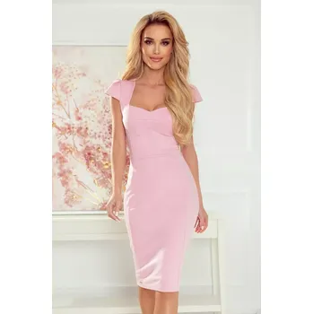Dámské šaty Dámské midi šaty v pudrově růžové barvě s pěkným výstřihem 318-4 M