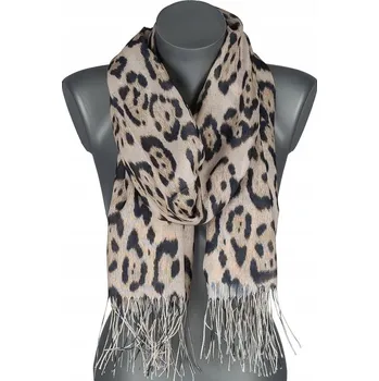 Šála Dámská šála tenká jarní módní s leopardím vzorem 180 cm RC-41-3 Camel