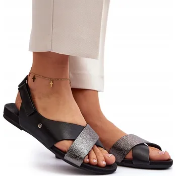 Dámské sandále ZAZOO 40141 KOŽENÉ PLOCHÉ SANDÁLY NA SUCHÝ ZIP ČEPICE 39