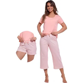 Dámské třídílné pyžamo Cornette 466/322 Cleo kr/r S-2XL Růžová XXL