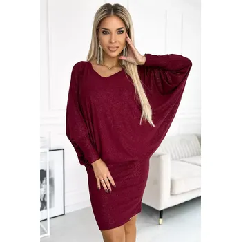 Dámské šaty 402-4 Netopýří šaty s výstřihem - vínové s brokátem 2XL/3XL