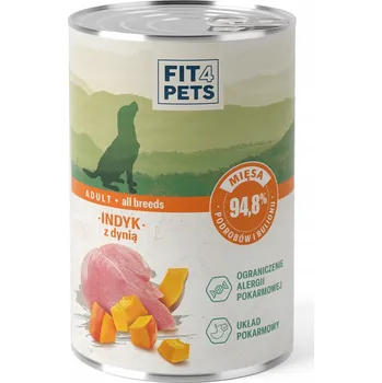 Krmivo pro psa Kompletní Krmivo pro psy Fit4Pets s krůta a dýní 400 g, 94,8 % masa