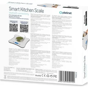 Domácí spotřebič Platinet kuchyňská váha z nerezové oceli s výpočtem živin a aplikací Bluetooth