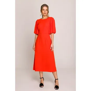 Dámské šaty S399 Šaty s puff rukávy - korálová barva EU XL