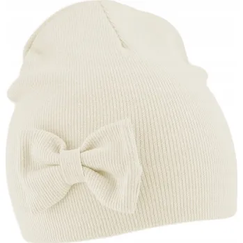 Čepice Čepice žebrovaná dvojitá s mašlí - světle béžová 44-46
