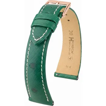 Řemínek na hodinky Kožený řemínek Hirsch Massai Ostrich 04262141-7, zelený, pštrosí kůže, Quick Release - 17 mm