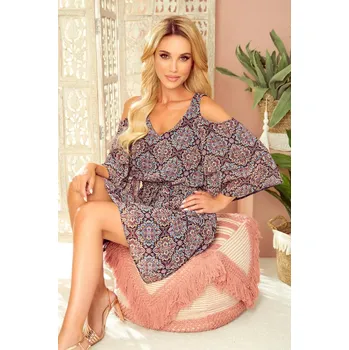 Dámské šaty MARINA - Vzdušné dámské šaty s výstřihem a marockým vzorem 292-3 M