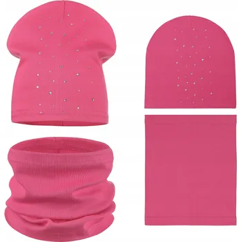Čepice DĚTSKÁ SOUPRAVA ČEPICE A NÁKRČNÍK ŠÁLA JARNÍ PODZIMNÍ JEDNOVRSTVÁ VELIKOST 40-46 RŮŽOVÁ
