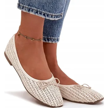 Dámská obuv Dámské baleríny s pleteným vzorem, plochý podpatek, MAŠLIČKA, měkká stélka, krémová (ecru) barva, velikost 37
