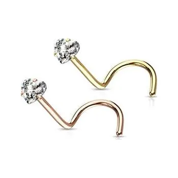 Piercing N0139RD Zahnutý zlacený piercing do nosu srdíčko