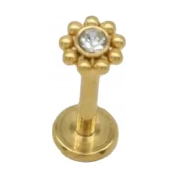 Náušnice ZLATÉ NÁUŠNICE Z CHIRURGICKÉ OCEL , LABRET, ZIRKON DEKORATIVNÍ, LESKLÉ