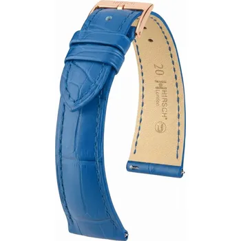 Řemínek na hodinky Kožený řemínek Hirsch London 04207185-7, modrý, aligátoří kůže, Quick Release