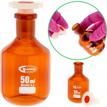 Láhev Láhev na reagencie 50 ml ORANŽOVÁ, PE víčko, sklo borosilikátové 3.3, zábrus 14/23