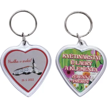 Klíčenka srdce, 47x50 mm, transparentní