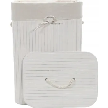 Bambusový koš na prádlo s víkem a úchyty 72L bílý 40 x 30 x 60 cm