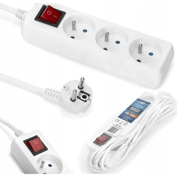 Napájecí kabel Prodlužovací Kabel lištový Montis 5 m 3 ks zásuvky bílý IP20 16A 230V zapnuto/vypnuto