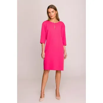 Dámské šaty S394 Šaty uvolněného střihu s výstřihem s klíčovou dírkou - růžové EU L