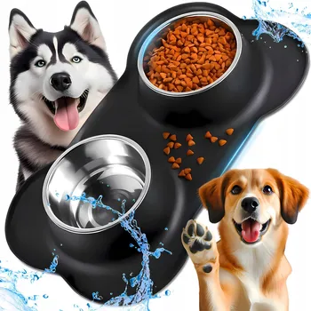 Miska pro psa Sada dvou misek silikonová podložka RETOO černá 0,4 l