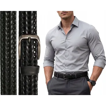 Opasek Pásek pánský černý kožený pletený ke kalhotám klasický casual elegantní