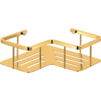 Rohová koupelnová polička zlatá, košík do sprchy