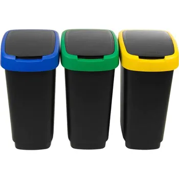 Odpadkový koš Set 3 plastových odpadkových košů na tříděný odpad, barevné rozlišení, 3x25 L
