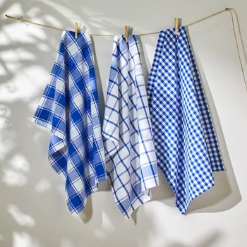 Utěrka Blancheporte Sada 3 kuchyňských utěrek s potiskem kostky, barvená vlákna, modré modrá