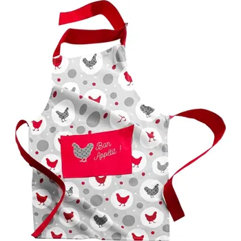 Kuchyňská zástěra Blancheporte Kuchyňská zástěra s laclem a potiskem slepiček, výšivka Bon appétit! šedá/červená