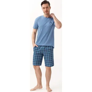 Pánská móda Pánské pyžamo Luna 803 v plné délce M-2XL blue-grid M