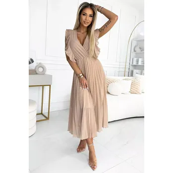 Dámské šaty 315-6 EMILY plisované šaty s volánky na ramenou a výstřihem - BEACH S