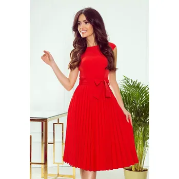 Dámské šaty LILA - Červené dámské plisované šaty s krátkými rukávy 311-1 LILA XL