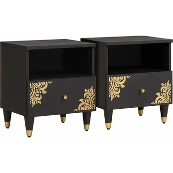Noční stolek vidaXL Noční skříňka 2 pcs Černá 40 x 33 x 46 cm Masivní mangové dřevo [4018815]