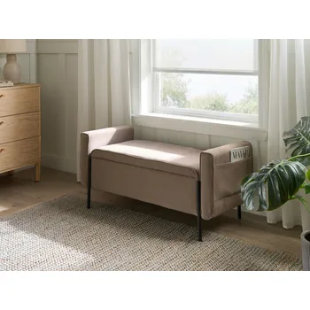 Úložná lavice čalouněná vodoodpudivá látka béžová kovové nohy zvedací vrchní díl předsíň Beliani