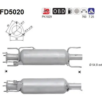 Filtr pevných částic Filtr sazových částic, výfukový systém AS, S.L. FD5020