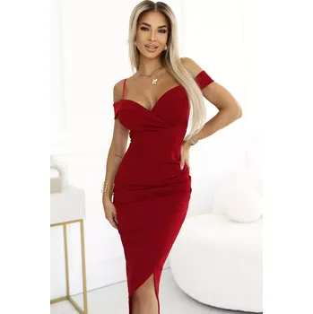 Dámské šaty 564-8 CALLIE Midi šaty s odhalenými rameny a výstřihem - MORRONEY UNI