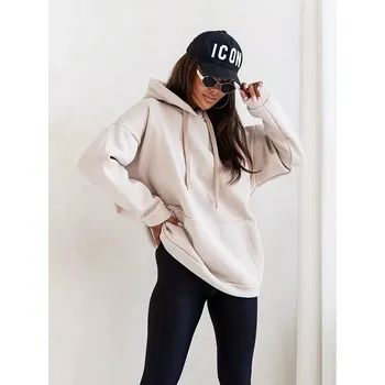 Dámská mikina Béžová hrubší dámská klokaní mikina (82131) odstíny béžové uni velikost