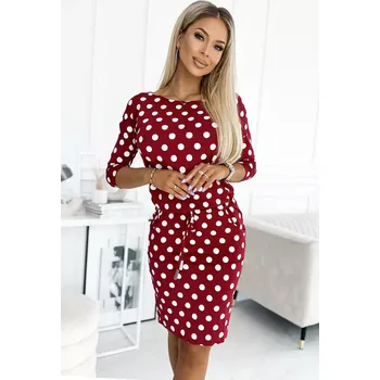 Oblečení a móda 13-156 Sportovní šaty s vázáním a kapsami - bordó s hráškem XS