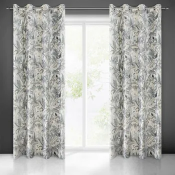 Obraz Závěs SUSIE 140x250 krémový, stříbrný, listy, květy EUROFIRANY