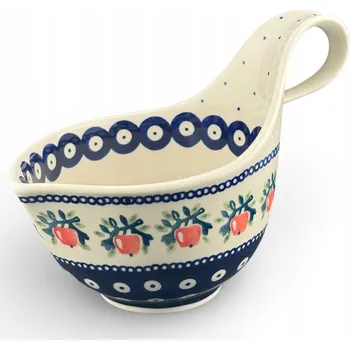 Kokila, naběračka, miska s rukojetí 500 ml Jablka 070B Keramika Bolesławiec
