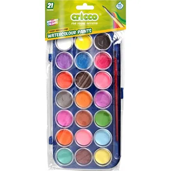 Vodová barva Akvarelové barvy školní Cricco 21 barev kazeta + štětec