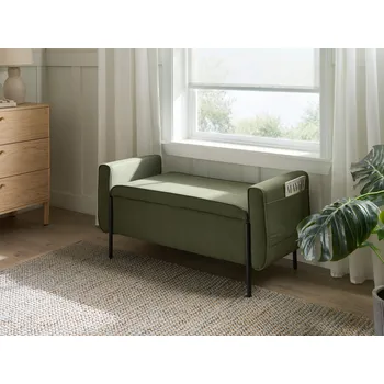 Úložná lavice čalouněná vodoodpudivá látka zelená kovové nohy zvedací vrchní díl předsíň Beliani