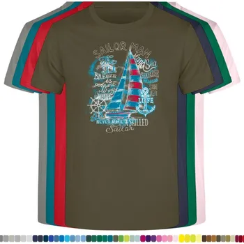 Pánská móda panske-levne-bavlnene-tricko-potisk-plachetnice Barva: Khaki, velikost: XL